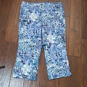 NWOT Nine West Jeans "Chrystie Capri" Blue Splatter Paint Pattern size 14